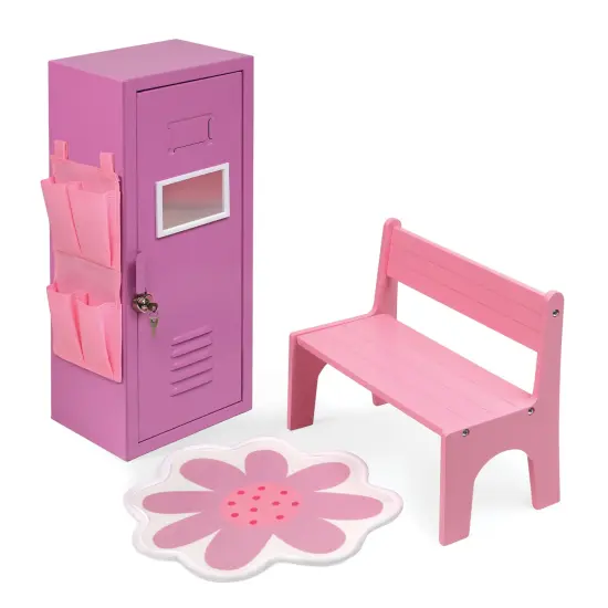 Badger Basket School Style Single Doll Locker Set with Bench, Rug and Accessories - Purple/Pink {1}
