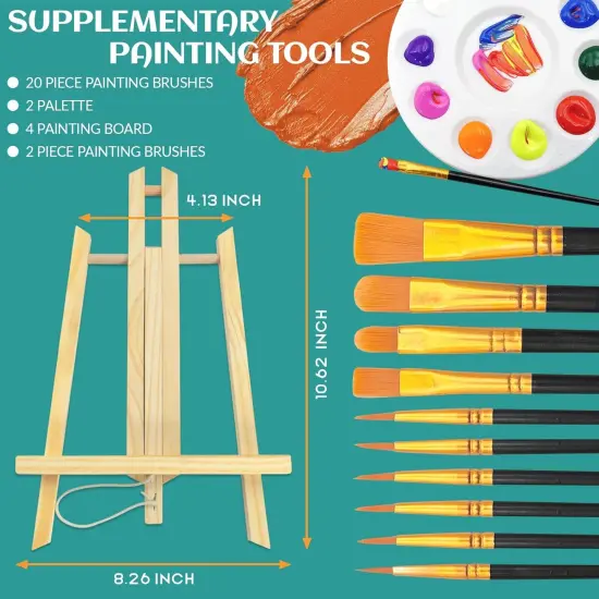 52 Packs for Adults & Kids 4 Canvas 2 Easel 2 Pcs 12 Colors Acrylic Paints 2 Pcs 10 {3}