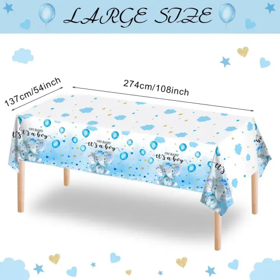 3 Pack Elephant Baby Shower Tablecloth Decorations-54 x 108 Inch, Blue {4}