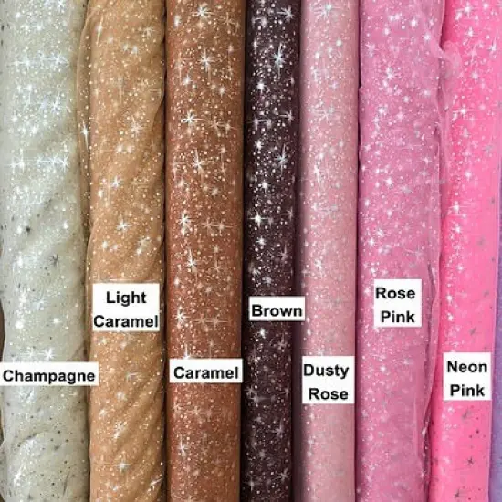 1 Yard Foil Star Organza Fabric Sheer Silver Stars Lightweight Polyester 58/59 inches wide Peach {5}