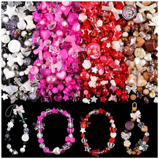 TINKRSTUFF Assorted 180-240PCS Acrylic Beads for Bracelet Making, Bow Butterfly Candy Heart Gummy Bear Kawaii Aesthetic Bracelet Charms,Cute Beads for Jewelry Making DIY Necklace Keychain Phone Charm {1}