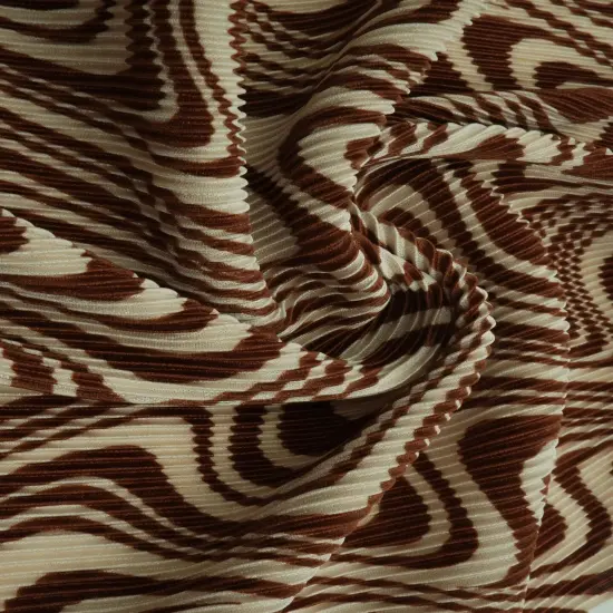1 Yard Abstract Geo Bodre Interlock Pleated Fabric Lightweight 58/60" Inches Wide BROWN/SAND {2}