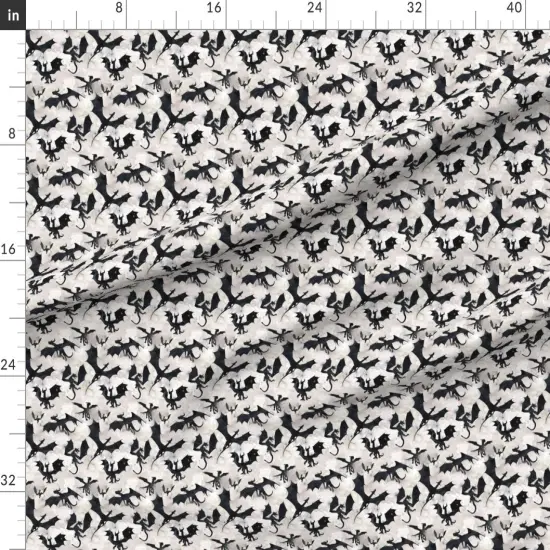 Various Fabrics by the Yard or Fat Quarter Small Dragons Black White Dragon Fantasy Custom Printed Fabric by Spoonflower {1}