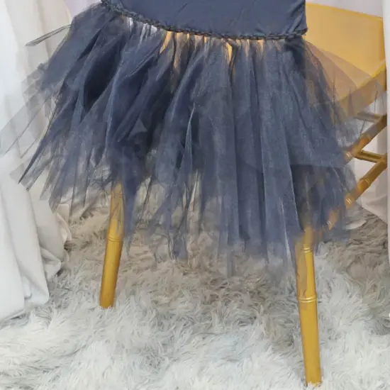 1 Piece Pewter Or Charcoal Ballerina Spandex Chiavari Chair Cover Sleek Stretch Fit with Flowing Skirt {5}