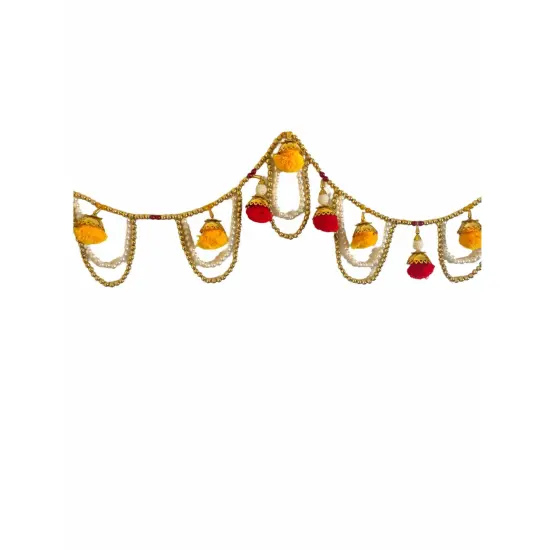 40 Inches Pompom Indian Door Toran Ethnic Hanging Valance Festival Window Bandarwal Indoor Outdoor Decor Pooja Decor Wedding Favor Diwali Decoration {6}