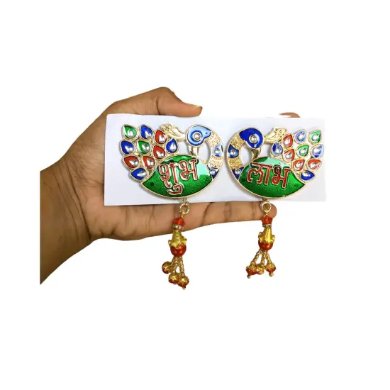 Meenakari Peacock Shubh Labh Decor Indian Traditional Gift Item for Home Office Floor/wall Stickers Wall Art Diwali Decorations Housewarming Gift {7}