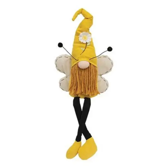 Honey Bee Dangle Leg Gnome Plush Figurine with Yellow Hat and Black Legs {1}