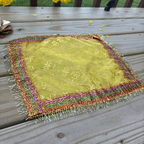Cloth Pooja Mat Aasan Om Kalash Print Cloth for God Goddess Idol Puja Asan Mandir Temple Home Decor Base Chowki Asana Indian Festival Diwali Decoration Housewarming Gift Mata Ki Chunri {3}
