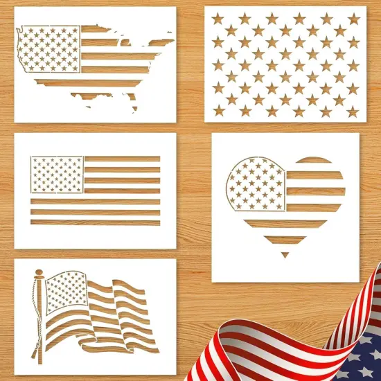 5PCS American Flag Stencils - 50 Star American Map Stencil (5x7/ 6x6 inch) {1}