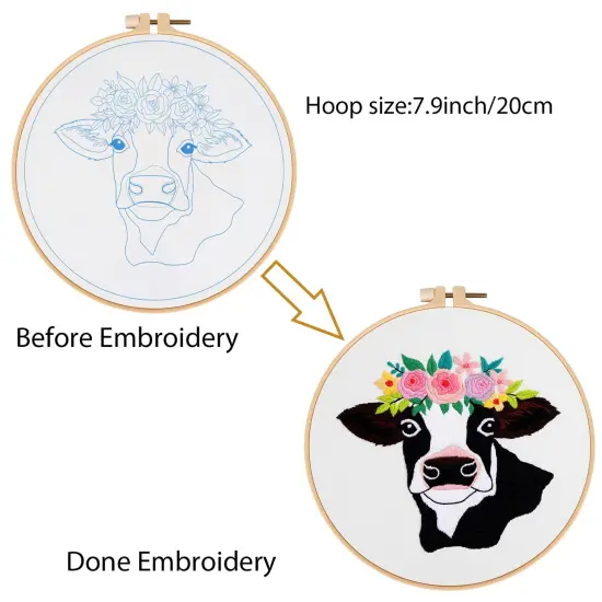 Louise Maelys Cow Beginners Embroidery Kits,Cross Stitch Starter kit for Adults with Embroidery Cloth Hoop Needles Instruction and Threads {6}