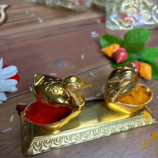 Double Duck Golden Chopra, Pooja Favor, Diwali Gift, Diwali Favor, Deewali Decor, Haldikumkum Plate, Pooja Return Gift, Pooja Item {3}