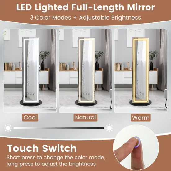 Black MDF Glass 4-in-1 Rotating Jewelry Cabinet with Mirror and LED Lights {6}