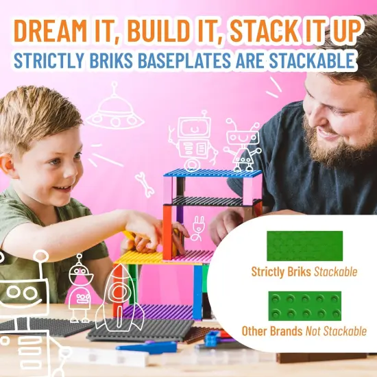 Strictly Briks Classic Stackable Baseplates, Building Bricks For Towers, Shelves, and More, 100% Compatible with All Major Brands, Green, 4 Base Plates & 30 Stackers, 6x6 Inches, Ages 3-14 {5}