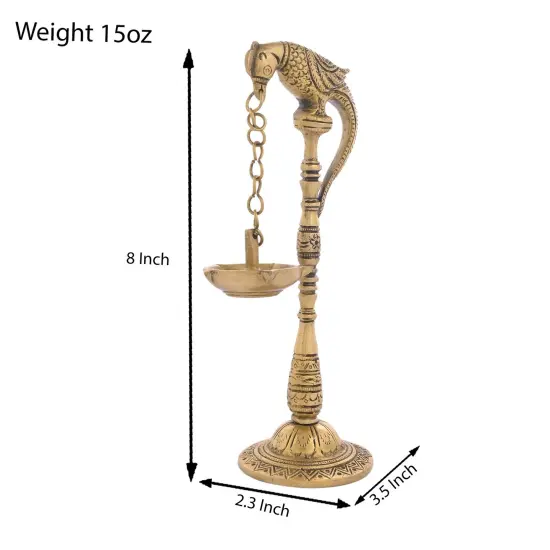 2 Pc Parrot Brass Oil Diya Kerala Samai Puja Diya Traditional 7.5 Inches Bird Pair Hanging Chain Oil Lamp Hindu Religious Kathu Vilakku Deepak for Home Temple Diwali Decor Housewarming Gift {4}