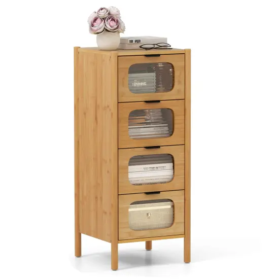 Natural Wicker Storage Cabinet with Tempered Glass Drawers and Soft-Close Slides {2}