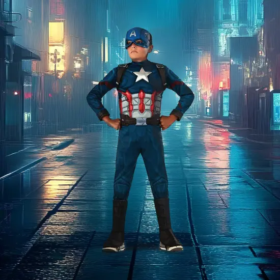 Rubies Captain America Boy's Halloween Costume - Small Blue {1}