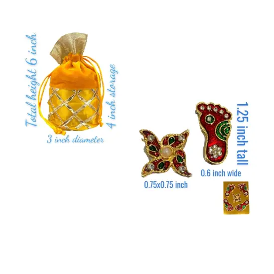 Varalakshmi Vratham Gift Hamper Navaratri Vratha Hindu Religious Teej Karva Chauth Sankranti Pooja Housewarming Return Gifts - Potli Bags Haldi Kumkum Pack & Holder Lakshmi Feet Bindi {7}