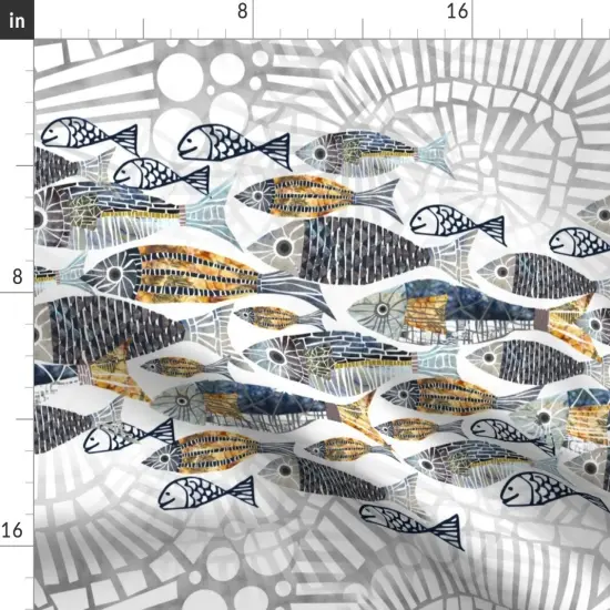 Various Fabrics by the Yard or Fat Quarter Whimsical Fish Coastal Mosaic Watercolor Collage Modern Gouache Lake Custom Printed Fabric by Spoonflower {2}