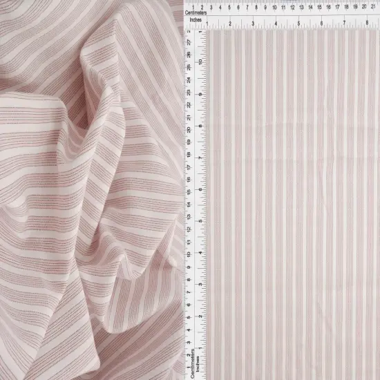 1 Yard Poplin Triple Stripe Fabric 57/58&Prime; Wide Polyester Rayon Blend PINK {1}