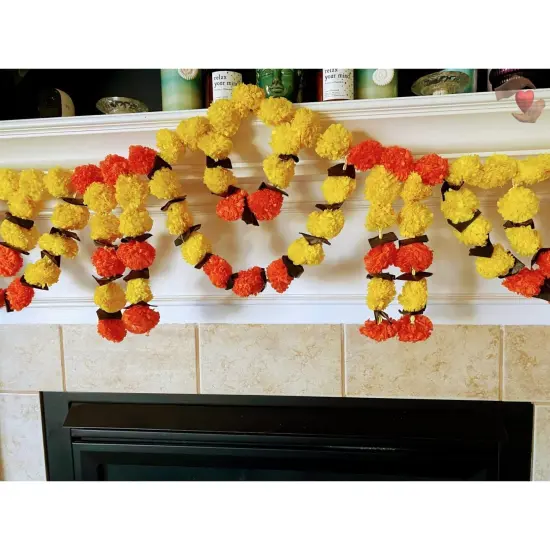 5 Feet Marigold Yellow Orange Door Toran Hanging Valance Festival Garland Indian Wedding Decor Indoor Outdoor Bandarwal Pooja Decor Diwali Decoration {4}