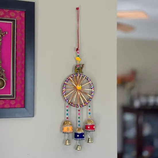 Rajasthani Ring Elephant Wall Door Hangings with Bells Traditional Handicraft Hanging Decorative Latkan for Home Office Decor Diwali Decoration Wall Art Housewarming Gifts {6}