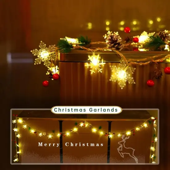 30 Led 10ft Christmas Pine Cones Red Berry Battery Operated Snowflake Lights {2}