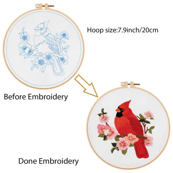 Louise Maelys Cardinal Embroidery Kits for Beginners with Bird Flower Pattern,Adults Starter Cross Stitch Kit DIY Needlepoint {5}