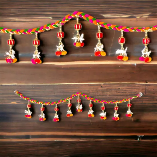 Indian Bead Door Toran 36-42 Inch Bhandarwal Hanging Valance Pompom Traditional Wall Decorative for Window Home Temple Decor Wedding Diwali Navratri Puja Housewarming Decorations {4}