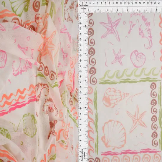 1 Yard Digital Under The Sea Mesh Knit Fabric, 56/58&Prime; Wide Polyester Spandex Blend PINK MULTI {1}