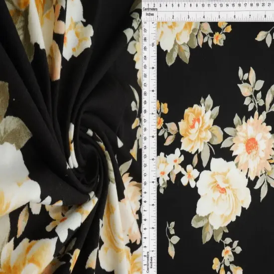 DTY Brushed Floral Print Fabric 1 Yard Soft Stretch Flowy Texture 58/60" Wide IVORY {6}