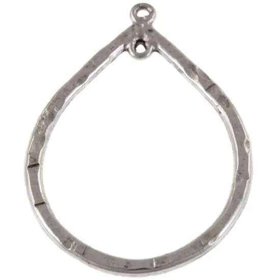 JewelrySupply Textured 40x31mm Teardrop Hoop Charm w/2 Rings Antique Silver (Package of 2) {1}