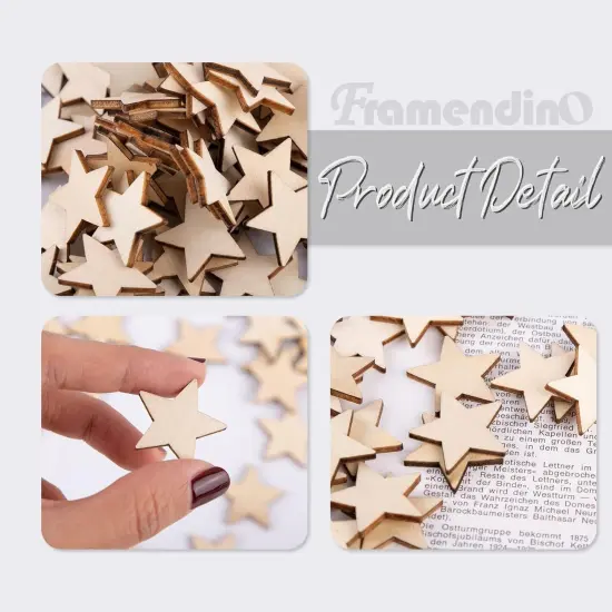 100 Pack Wood Stars Cutouts Unfinished Wooden Pieces Blank Slices {5}