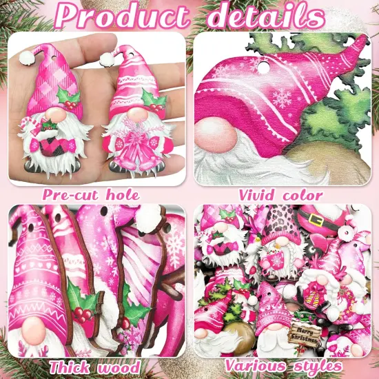 JOPHMO Christmas Wooden Hanging Ornaments, Wood Hanging Decor for Christmas Tree Decoration Gnome Santa Doll Wooden Hanging Craft Gnome Elf Party Supplies (Xmas-Gnomes-D) {6}