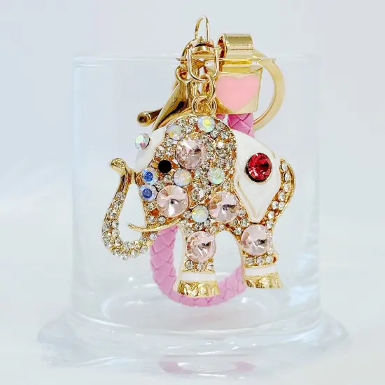Wrapables Crystal Bling Keychain, Keyring Purse Handbag Pendant Charm, Pink Elephant {5}