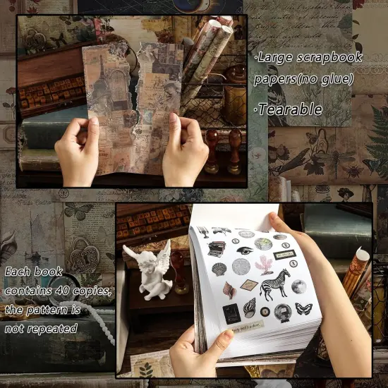 40 Sheets Vintage Aesthetic Washi Stickers and Papers for Scrapbooking (Forest Nature) {3}