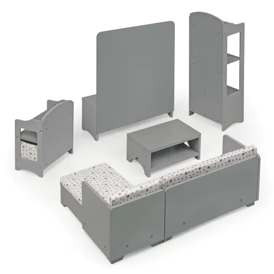 Badger Basket Media Room Furniture Set for 18 inch Dolls - Gray/White {6}