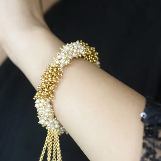 Antique Adjustable Bracelet with Gold Plating Bangle Bracelets for Women Gold and Pearl Bracelet Indian Jewellary Indian Favor or Mothers Day Valentines Anniversary Birthday Gifts {1}