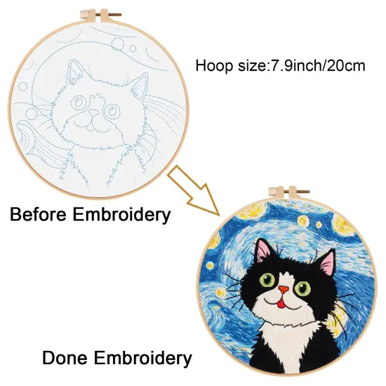Louise Maelys Cat Starry Sky Embroidery Kits for Beginners with Floral Pattern,Adults Starter Cross Stitch Kit DIY Needlepoint {6}