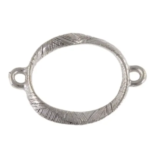 JewelrySupply Etched 19mm Wavy Round Connector w/2 Rings Antique Silver (Package of 2) {1}