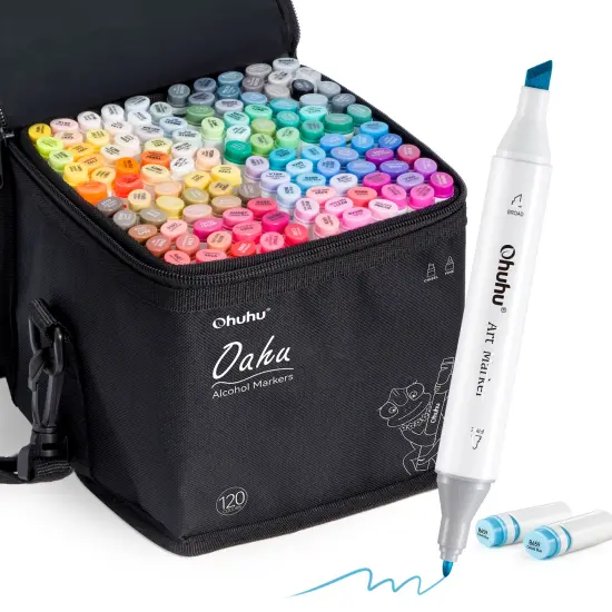 Ohuhu Oahu 120 Colors Alcohol-Based Markers - Dual Tip Chisel & Fine {1}