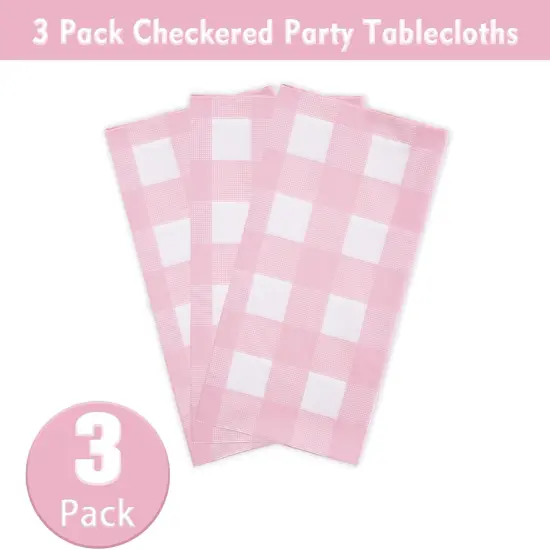 3 Packs Pink and White Checkered Tablecloths {4}