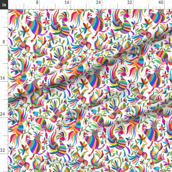 Various Fabrics by the Yard or Fat Quarter Otomi Pinata Mexican Folk Art Chicken Birds Fiesta Animals By Air Custom Printed Fabric by Spoonflower {1}