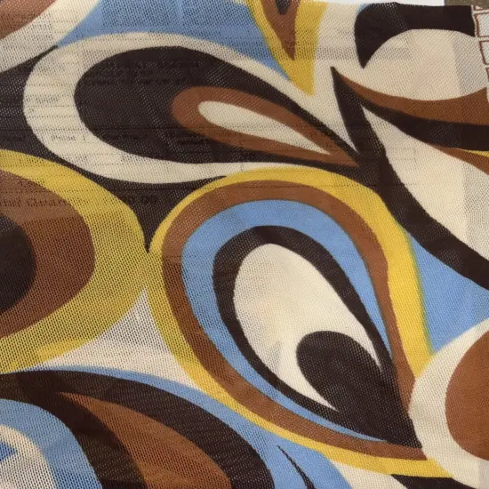 1 Yard Polyester Spandex Mesh Fabric Retro Paisley Geo Print Soft Sheer 58/60" Width BROWN CLAY {2}