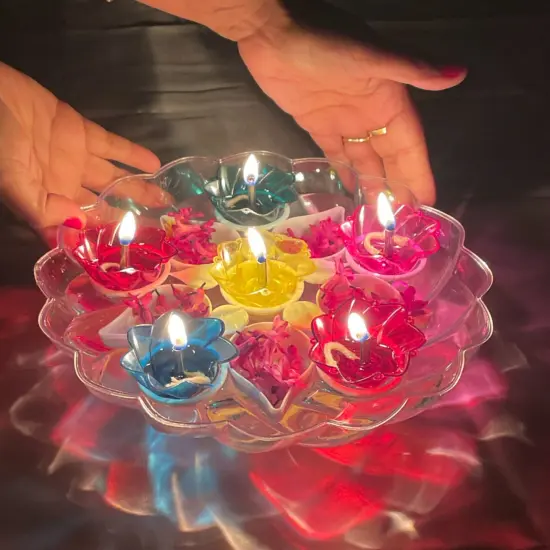 Floating Rangoli Diya Deepawali Oil Lamp Traditional Colourful Diyas with Wicks Batti Diwali Home Temple Decor Shadow Reflective Diyas - Christmas Thanksgiving Housewarming Return Gift {3}