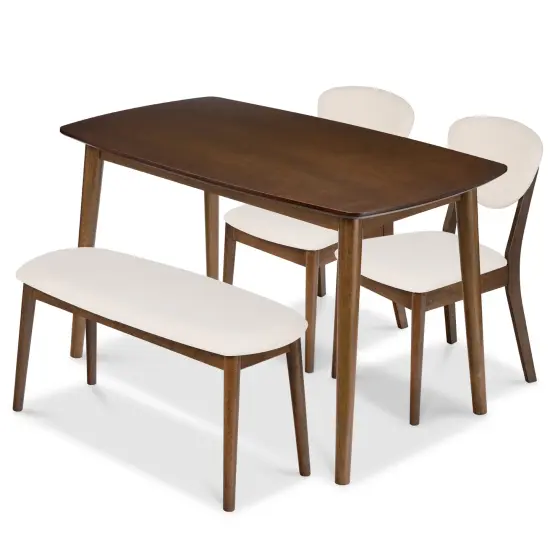 Best Choice Products 4-Piece Mid-Century Modern Upholstered Wooden Dining Set w/ 2 Chairs, Bench - Walnut/Cream {1}