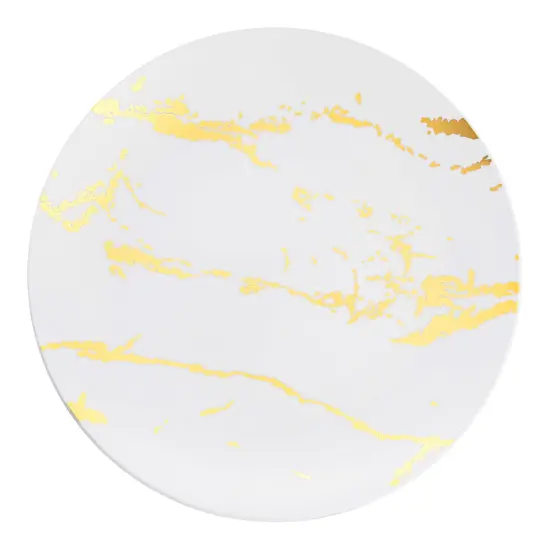 White with Gold Marble Stroke Round Disposable Plastic Appetizer/Salad Plates - 7.5" (120 Plates) {2}