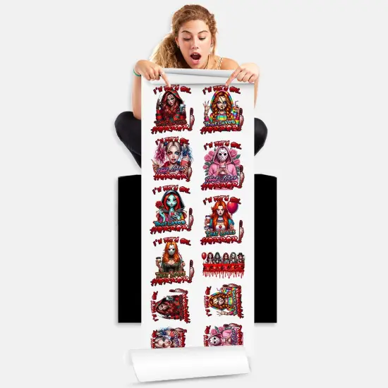 Just a Girl That Loves Horror - DTF Transfer 22x60 Direct-to-Film Gang Sheets Iron On Transfers - 8 Adult Prints And 4 Youth Prints - 8 Adult Prints And 4 Youth Prints {2}