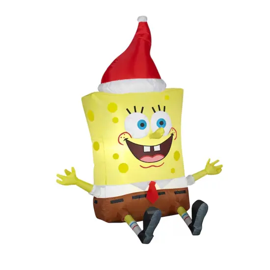 Nickelodeon 3.5 Ft LED SpongeBob Christmas Inflatable with Santa Hat {6}