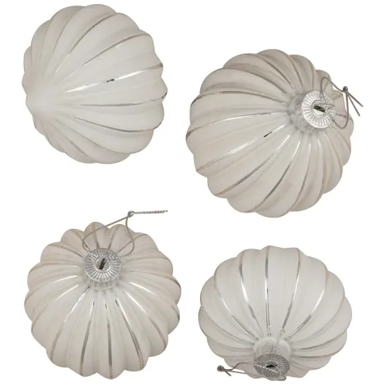 Northlight Striped Ball and Onion Glass Christmas Ornaments - 3" (80mm) - White and Silver- 4ct {5}