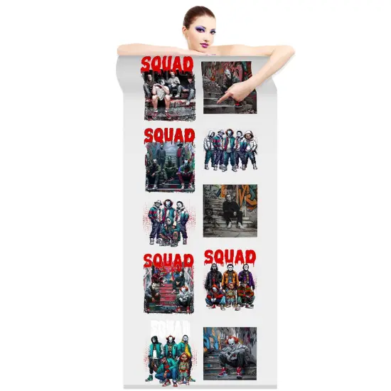 Halloween Horror Squad DTF Transfers 22x60 Direct-to-Film Gang Sheet Iron On Transfers - 10 Adult Prints {2}
